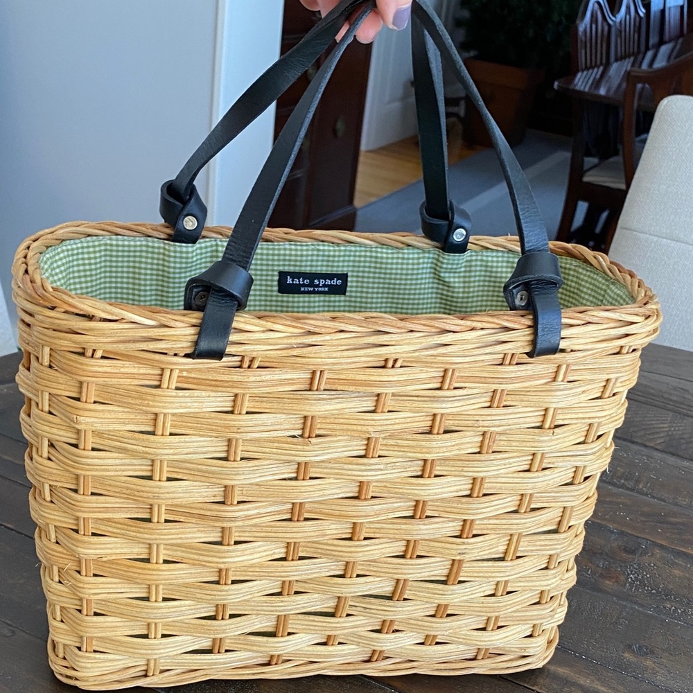 Kate Spade Tan Wicker Tote/Pocketbook with Black Straps!
